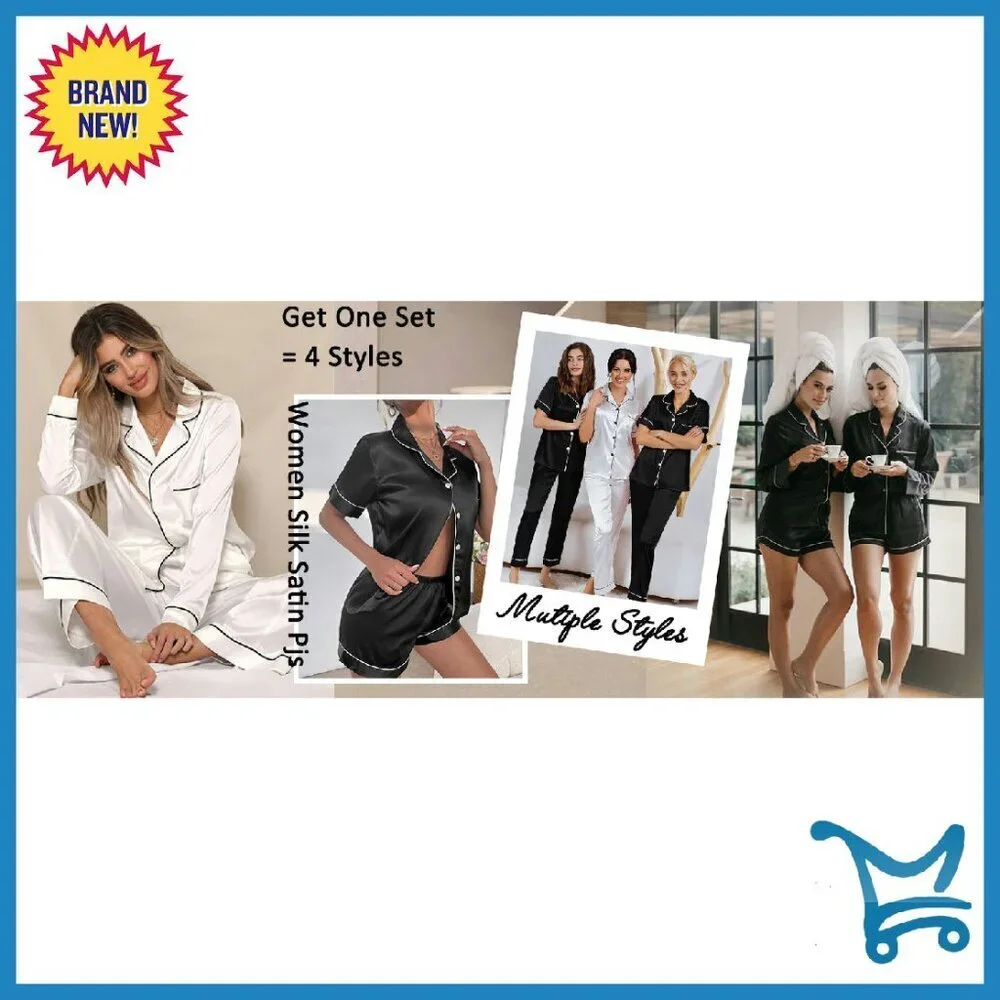 Silk Pajama Set 4Pcs Button Down Sleepwear Loungewear Women's